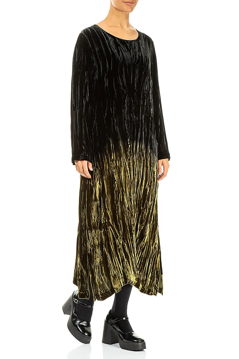 Olive Silk Velvet Ombré Shift Dress 3