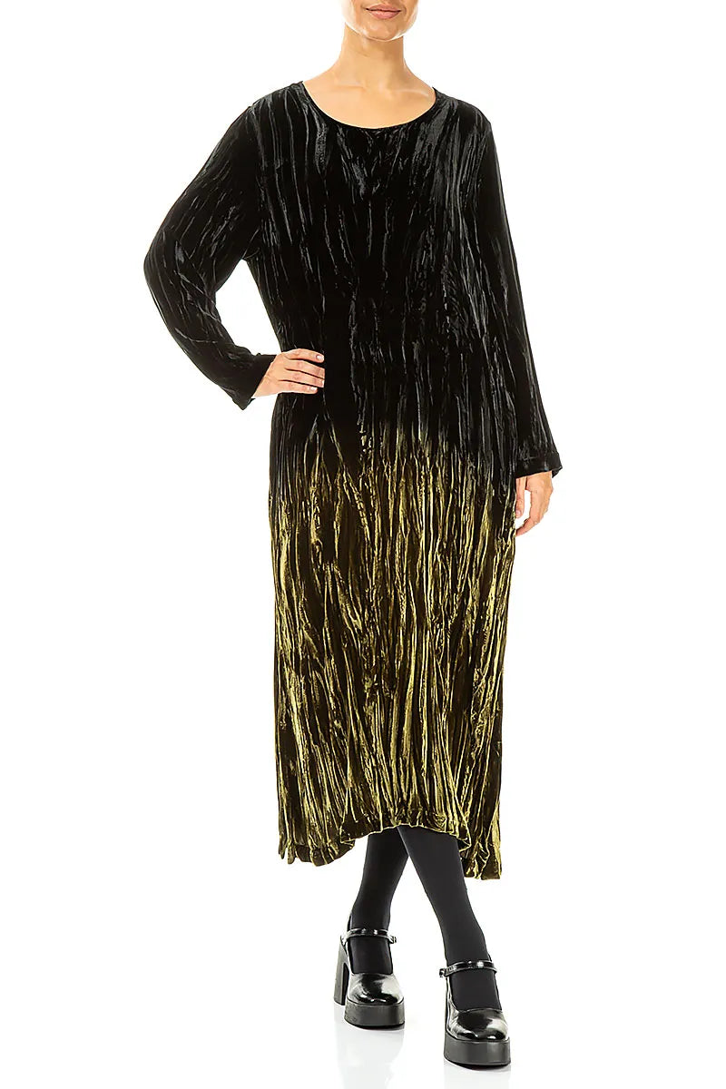Olive Silk Velvet Ombré Shift Dress 5