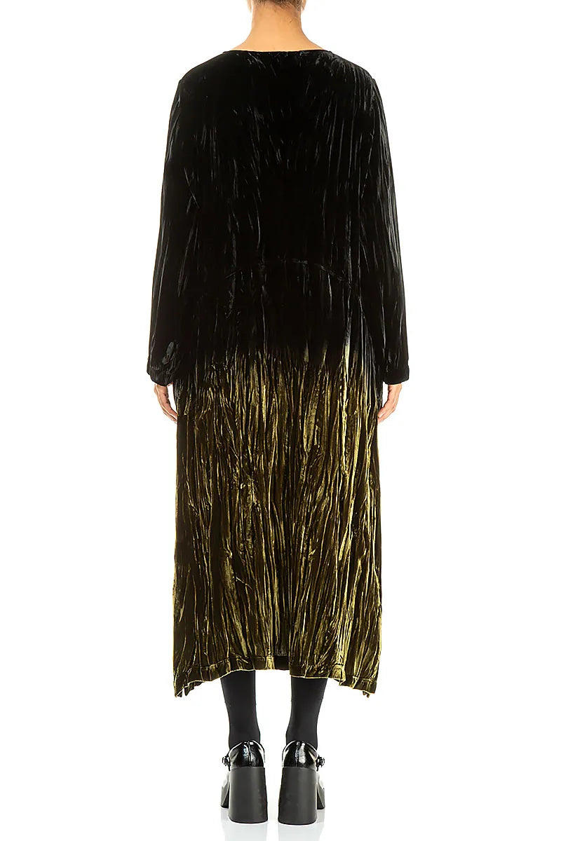 Olive Silk Velvet Ombré Shift Dress