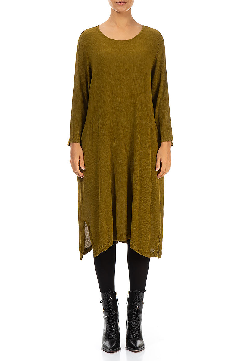 Olive Silk Viscose Shift Dress