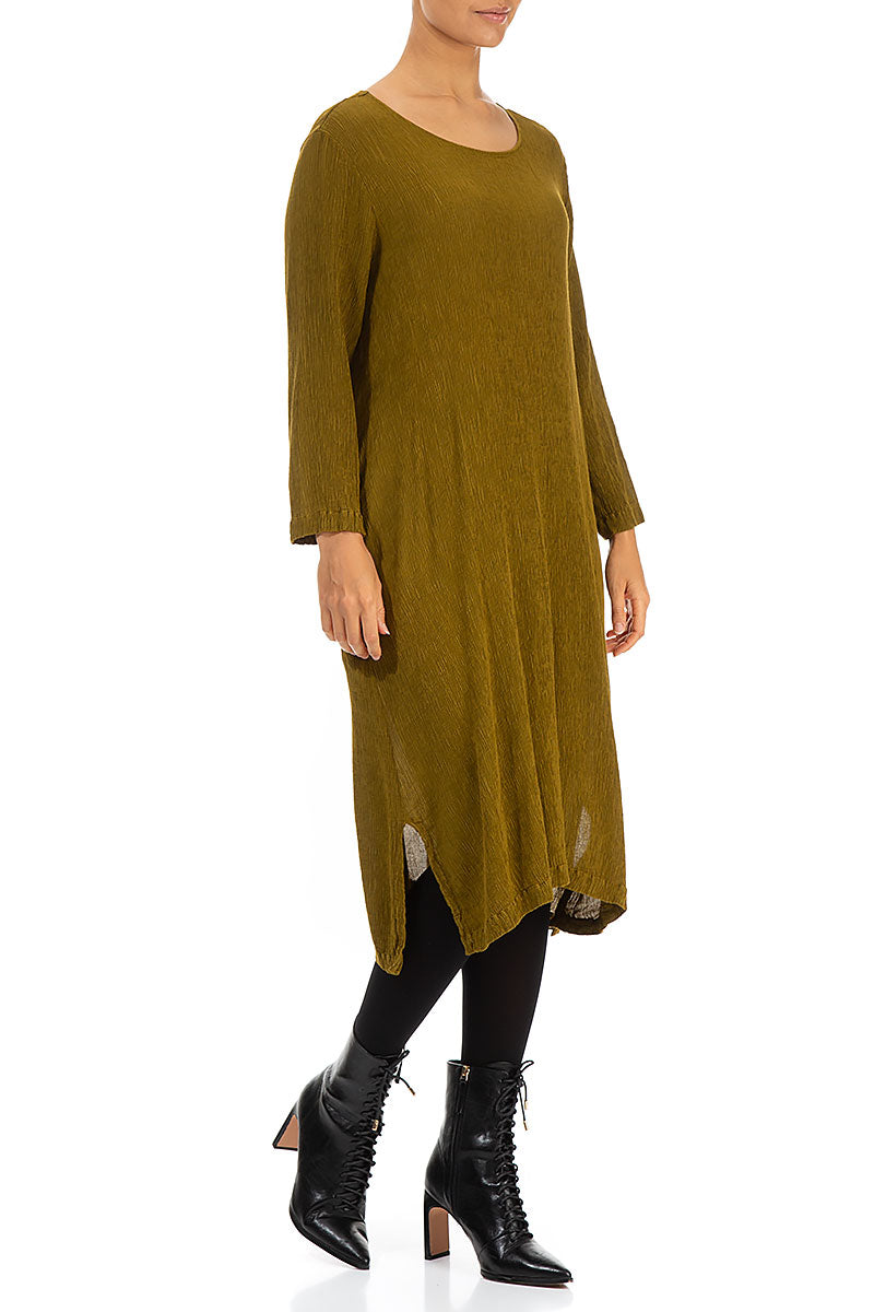 Olive Silk Viscose Shift Dress