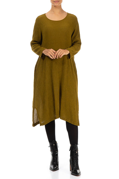 Olive Silk Viscose Shift Dress