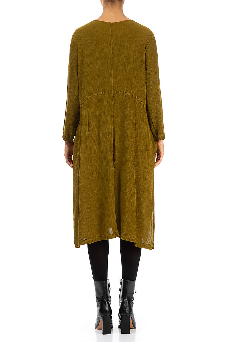 Olive Silk Viscose Shift Dress