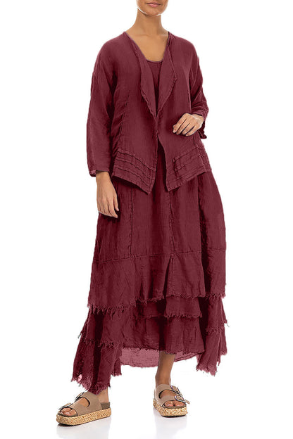 Open Antique Ruby Gauze Linen Jacket 4