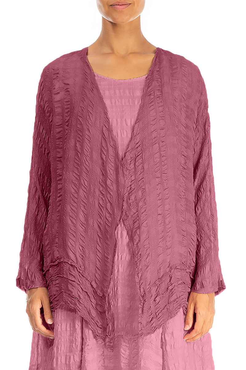 Offene Jacke aus antiker, rubinroter Seide mit Strukturmuster