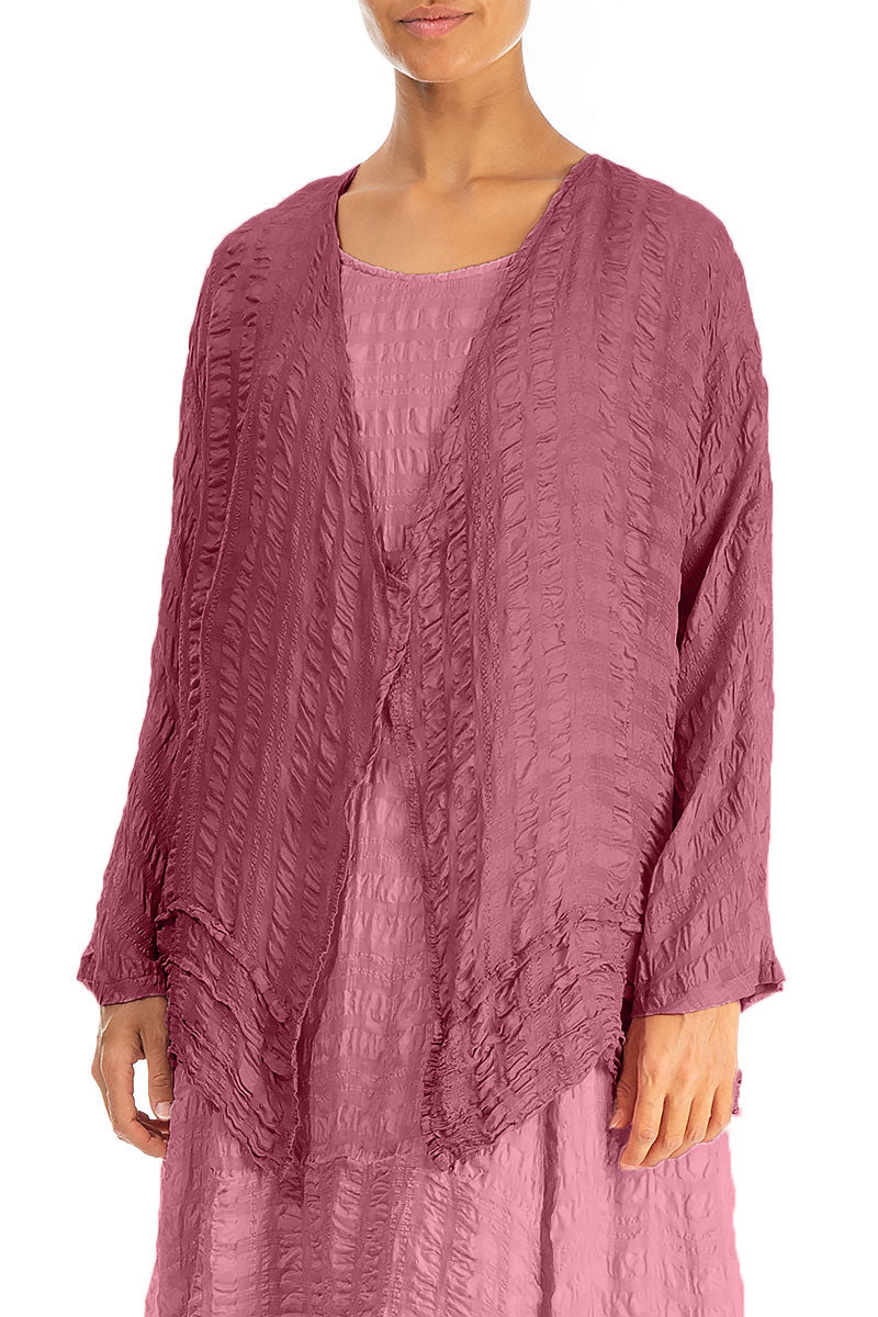 Offene Jacke aus antiker, rubinroter Seide mit Strukturmuster