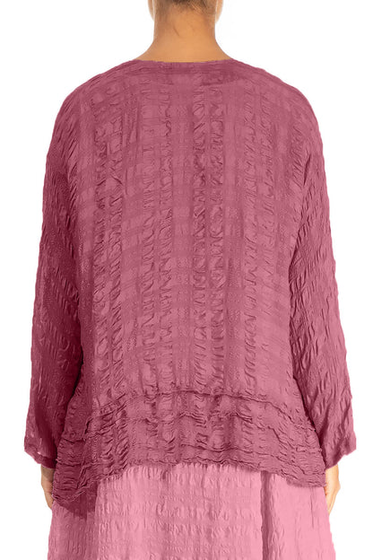 Offene Jacke aus antiker, rubinroter Seide mit Strukturmuster