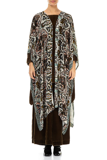 Open Asymmetric Devoré Ornament Silk Velvet Cloak