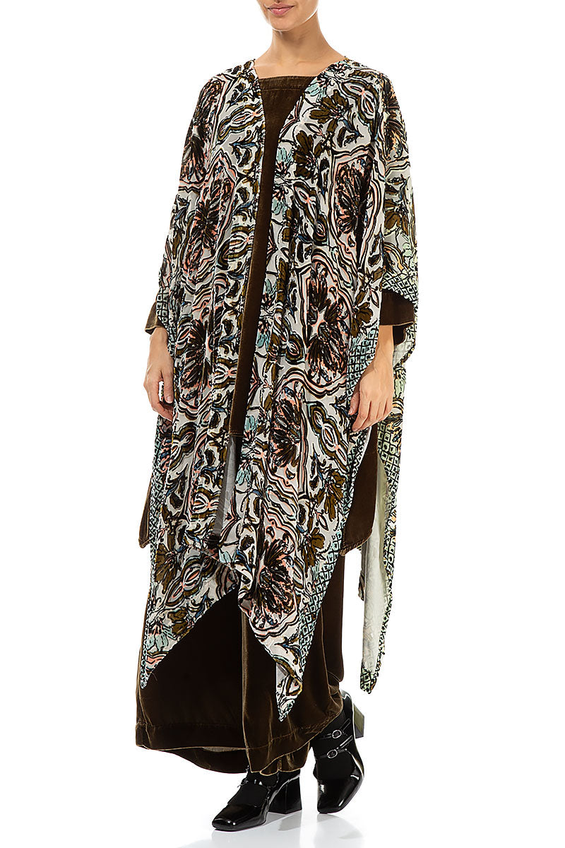 Open Asymmetric Devoré Ornament Silk Velvet Cloak