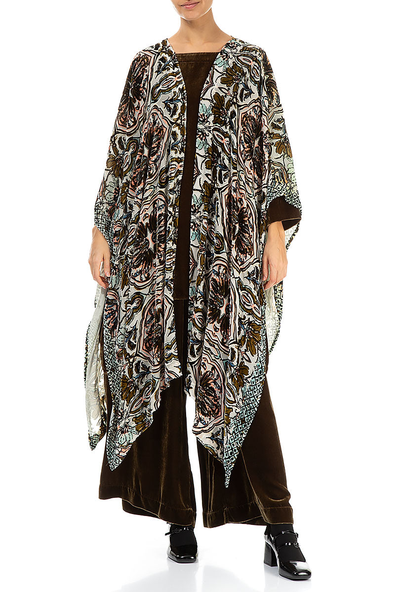 Open Asymmetric Devoré Ornament Silk Velvet Cloak