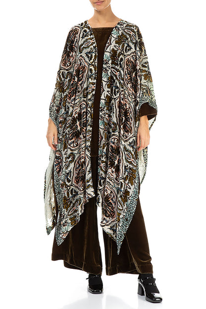 Open Asymmetric Devoré Ornament Silk Velvet Cloak