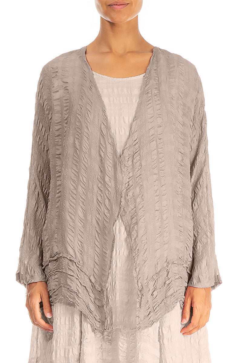Open Beige Textured Silk Jacket 1