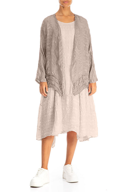 Open Beige Textured Silk Jacket 4
