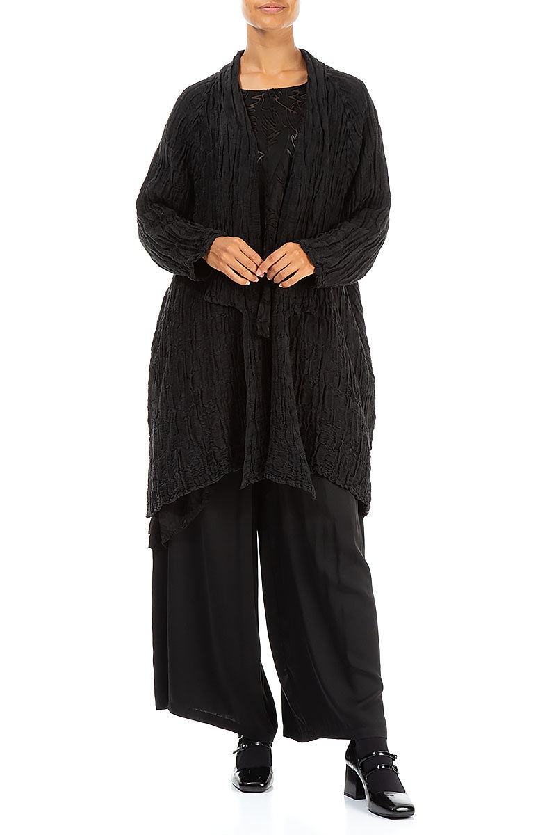 Open Black Circle Silk Linen Jacket