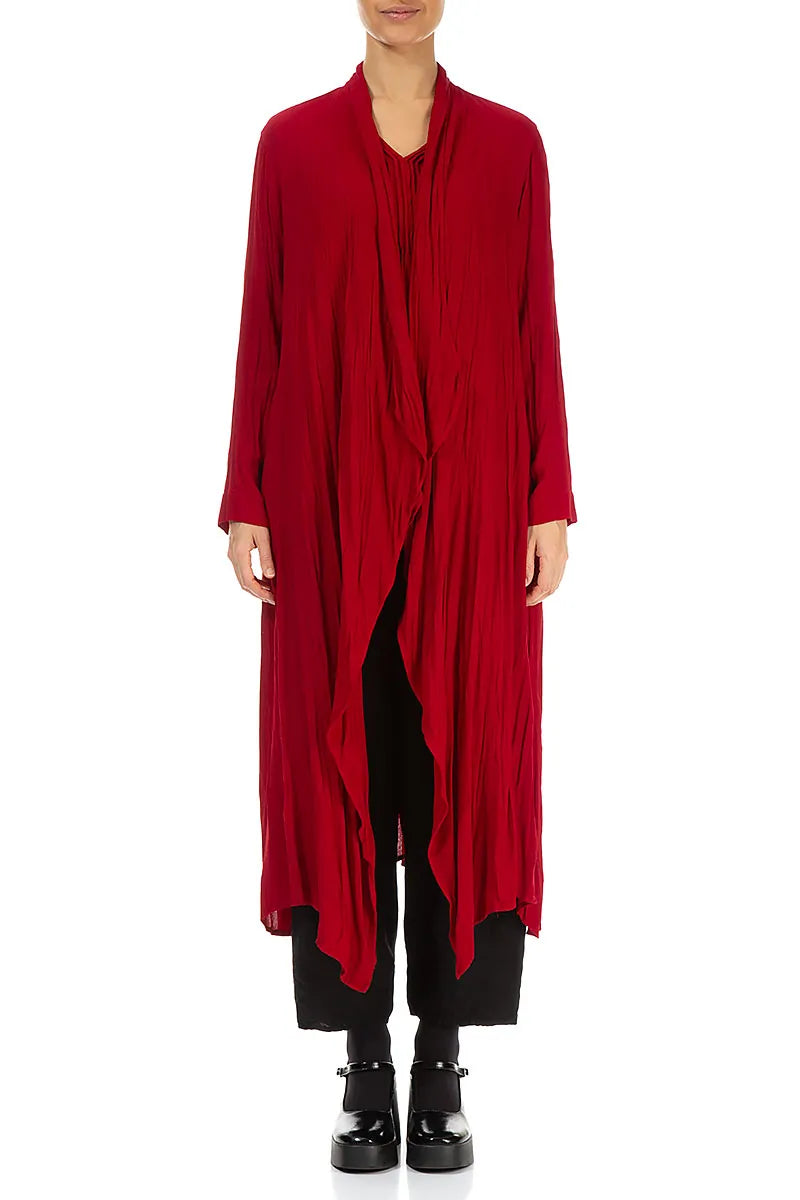 Open Cherry Red Crumpled Viscose Jacket 1