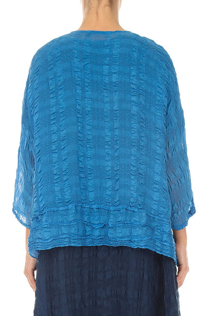 Open Cobalt Blue Textured Silk Jacket