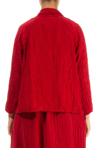 Open Crinkled Red Silk Linen Jacket 2