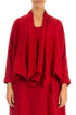 Open Crinkled Red Silk Linen Jacket 1