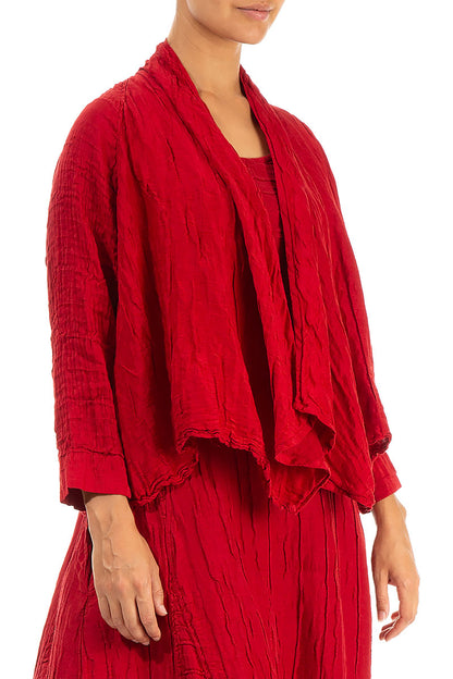 Open Crinkled Red Silk Linen Jacket 3