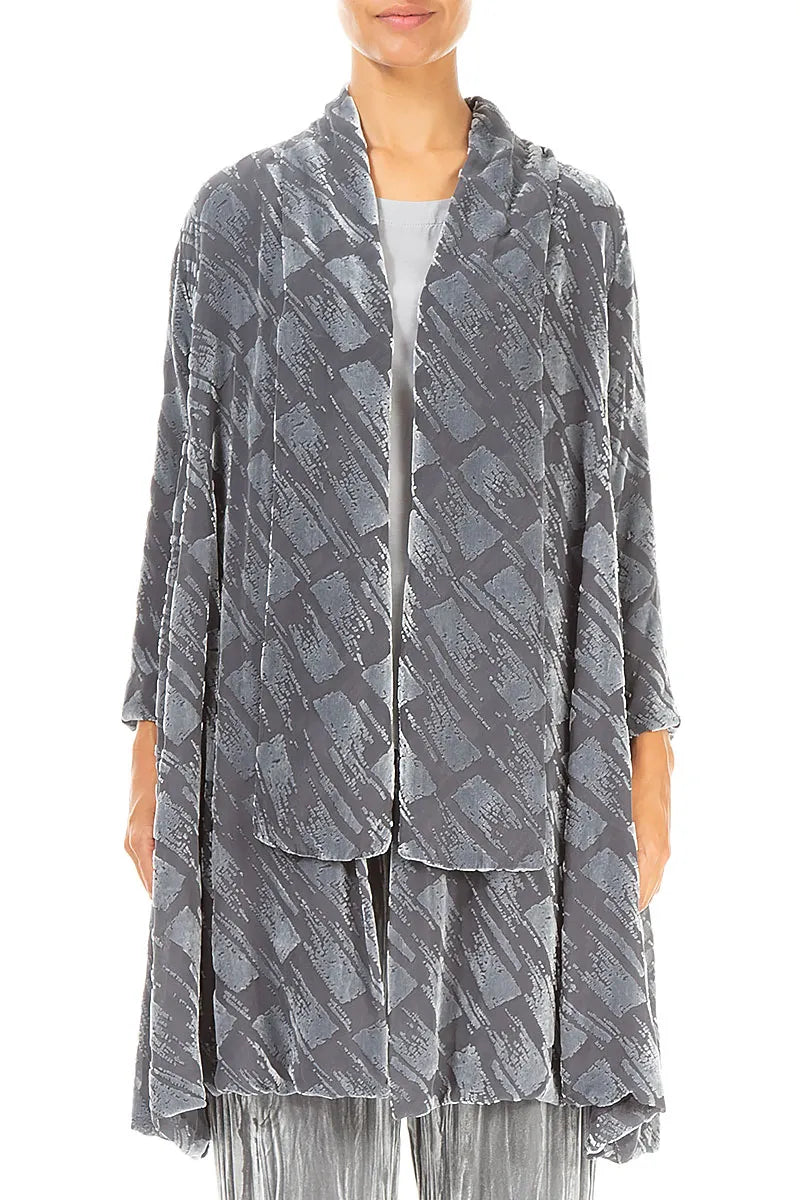 Open Devoré Brush Silver Silk Velvet Jacket 1