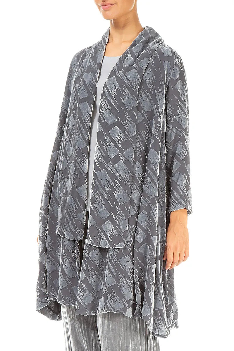 Open Devoré Brush Silver Silk Velvet Jacket 3