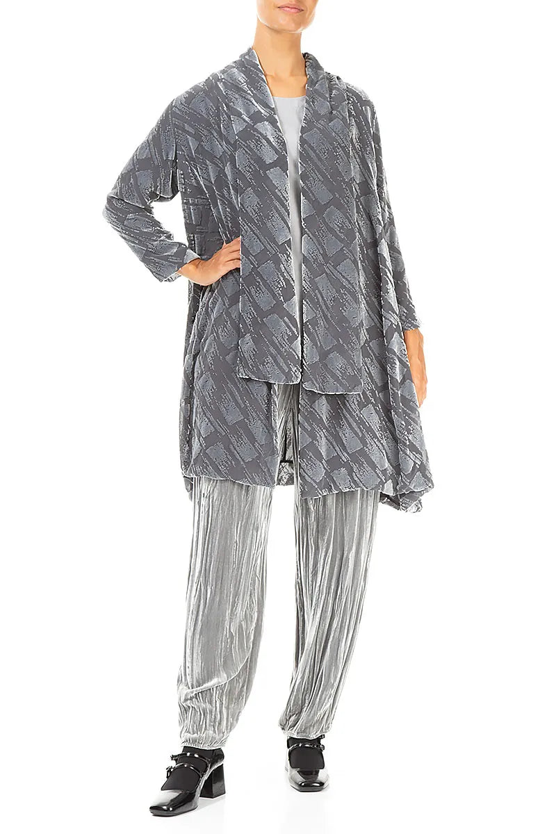 Open Devoré Brush Silver Silk Velvet Jacket 4