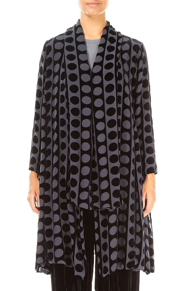 Open Devoré Bubble Lines Slate Blue Silk Velvet Jacket