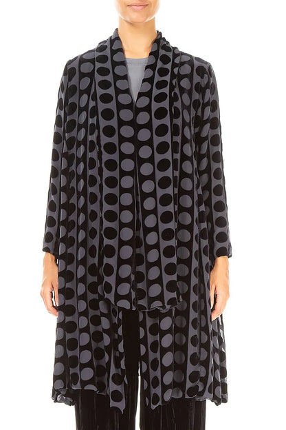 Open Devoré Bubble Lines Slate Blue Silk Velvet Jacket