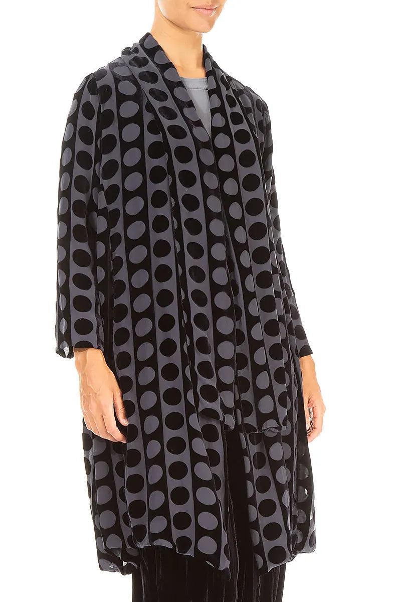 Open Devoré Bubble Lines Slate Blue Silk Velvet Jacket