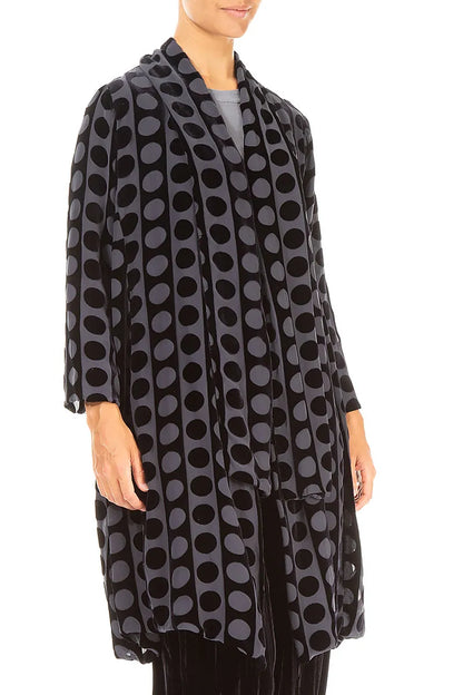 Open Devoré Bubble Lines Slate Blue Silk Velvet Jacket