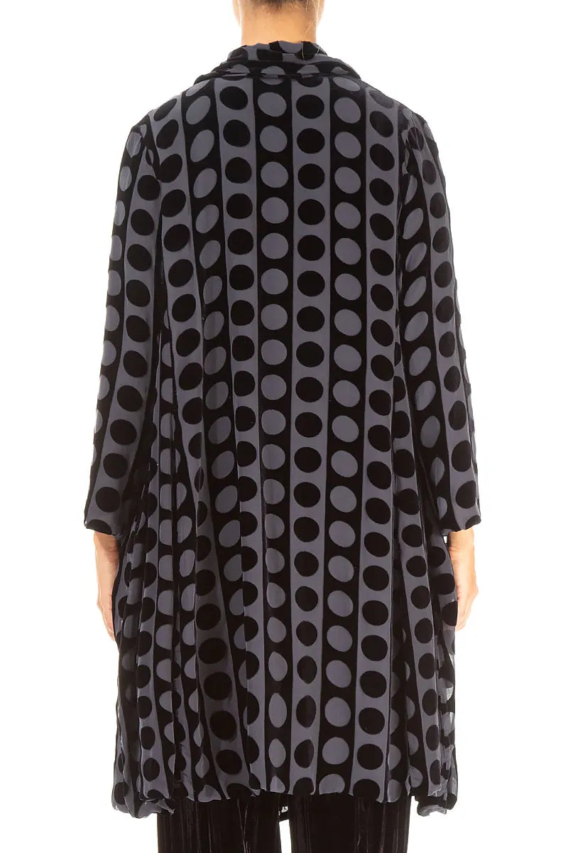 Open Devoré Bubble Lines Slate Blue Silk Velvet Jacket