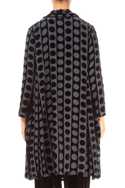 Open Devoré Bubble Lines Slate Blue Silk Velvet Jacket