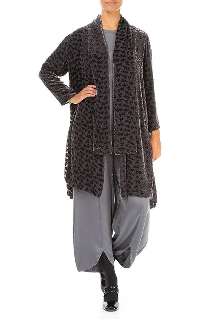 Open Devoré Petals Black Silver Silk Velvet Jacket