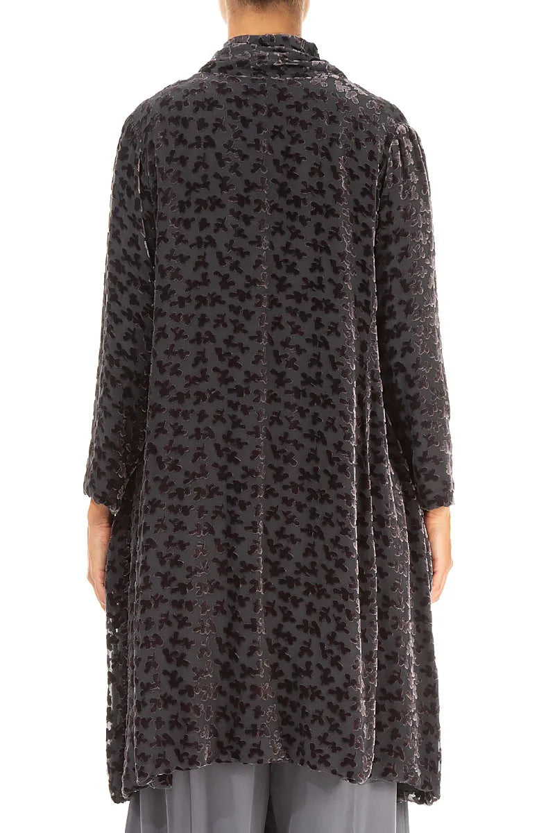 Open Devoré Petals Black Silver Silk Velvet Jacket