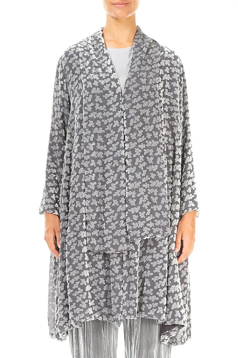 Open Devoré Petals Silver Silk Velvet Jacket 1