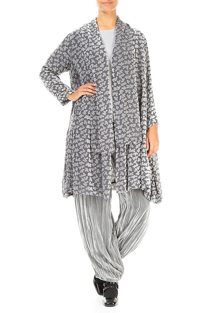 Open Devoré Petals Silver Silk Velvet Jacket 4
