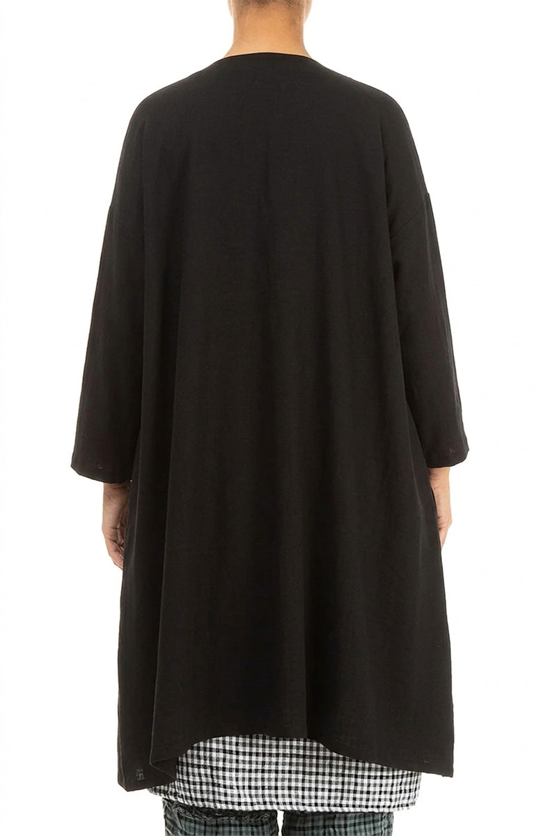 Open Front Black Linen Jacket 2