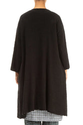 Open Front Black Textured Linen Jacket 3