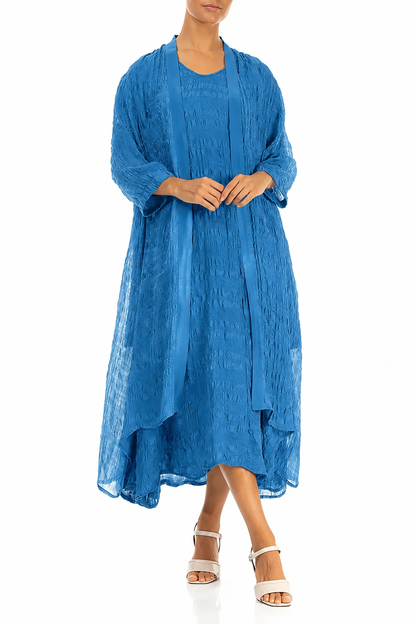 Open Front Cobalt Blue Light Silk Jacket