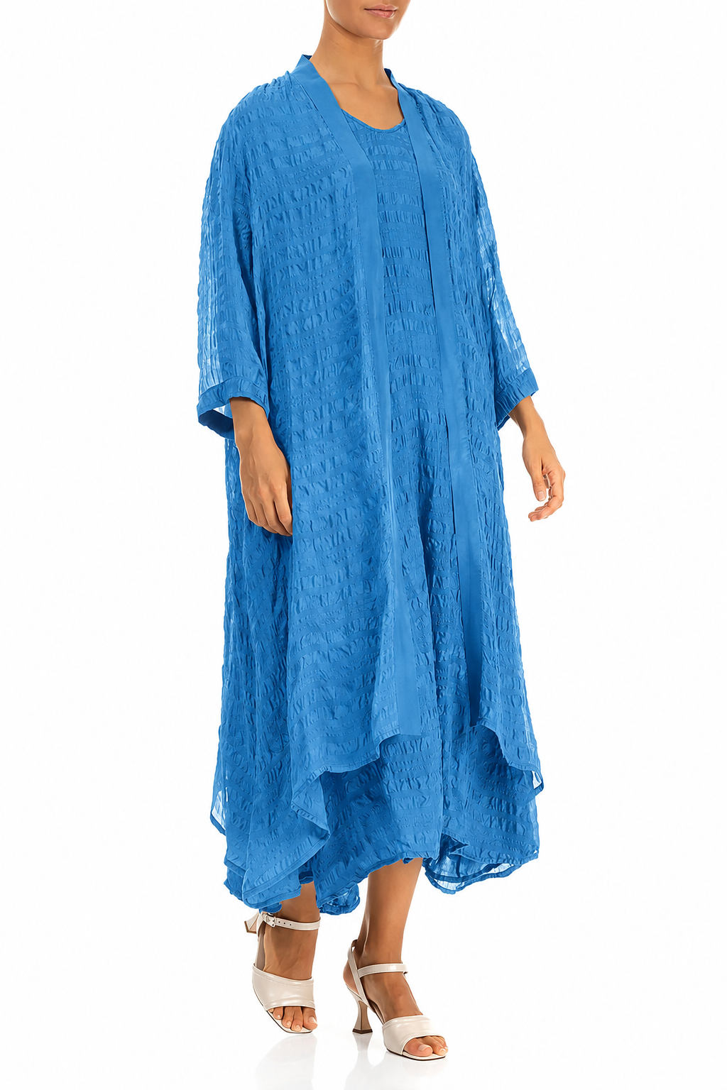 Open Front Cobalt Blue Light Silk Jacket