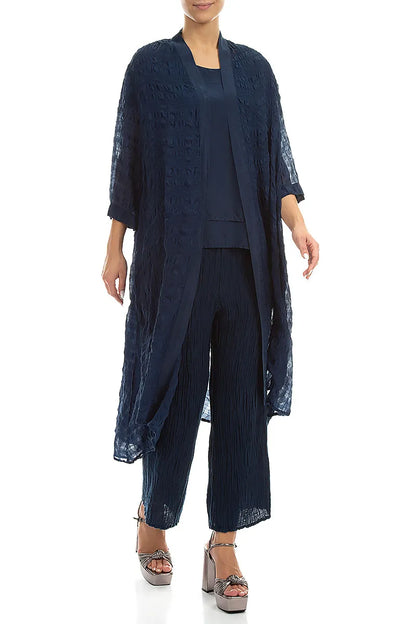 Open Front Navy Light Silk Jacket 3