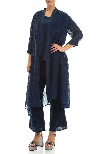 Open Front Navy Light Silk Jacket 4