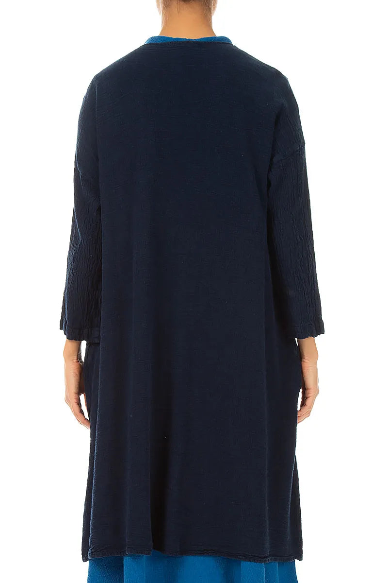 Open Front Navy Linen Viscose Jacket