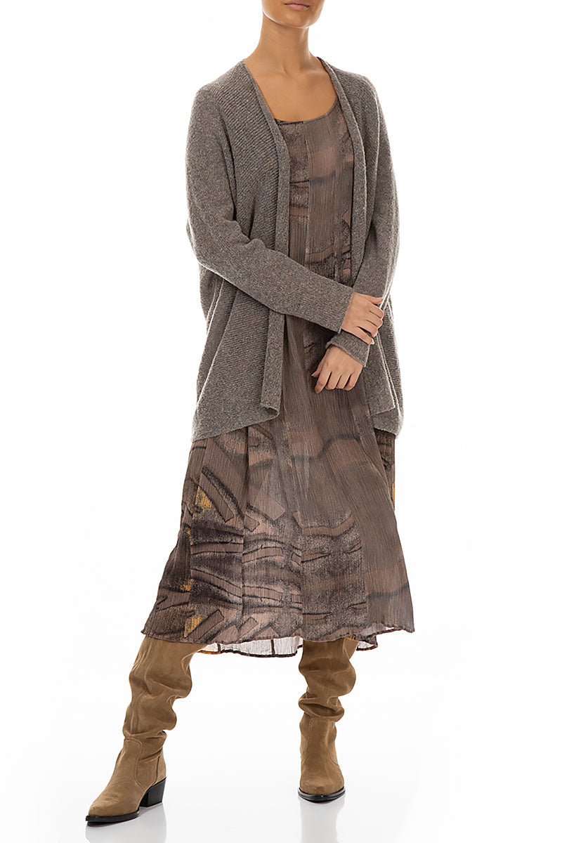 Open Light Brown Wool Cardigan 4