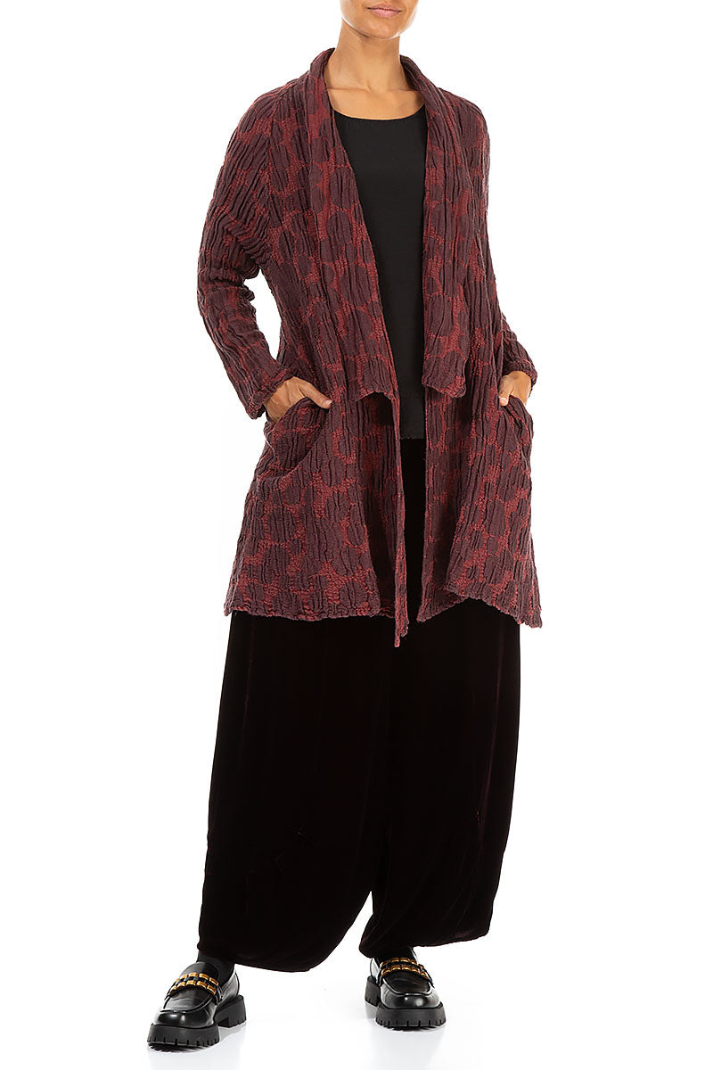 Open Merlot Circle Silk Linen Jacket