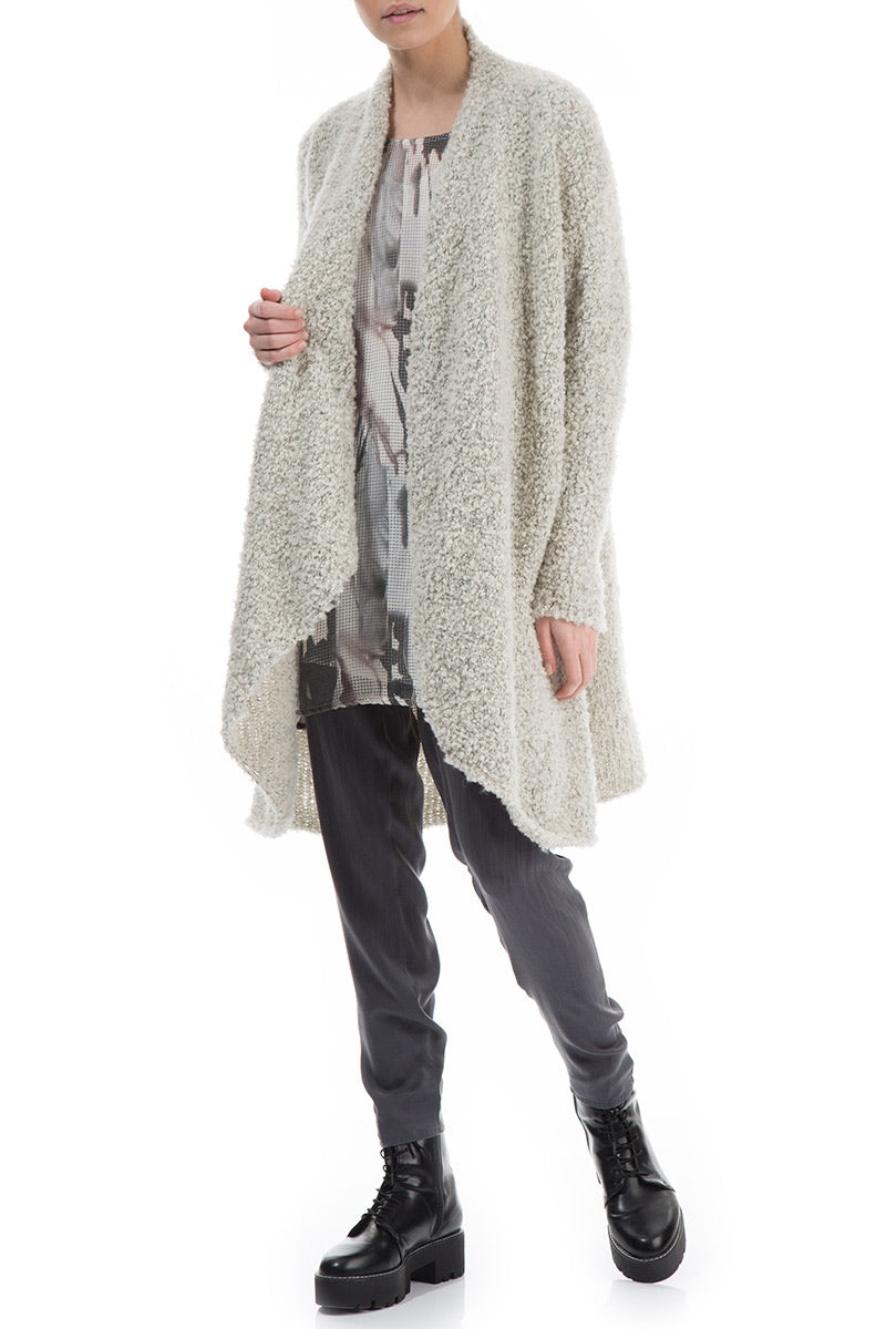 Open Mélange Ivory Alpaca Wool Coat Cardigan