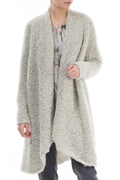 Open Mélange Ivory Alpaca Wool Coat Cardigan