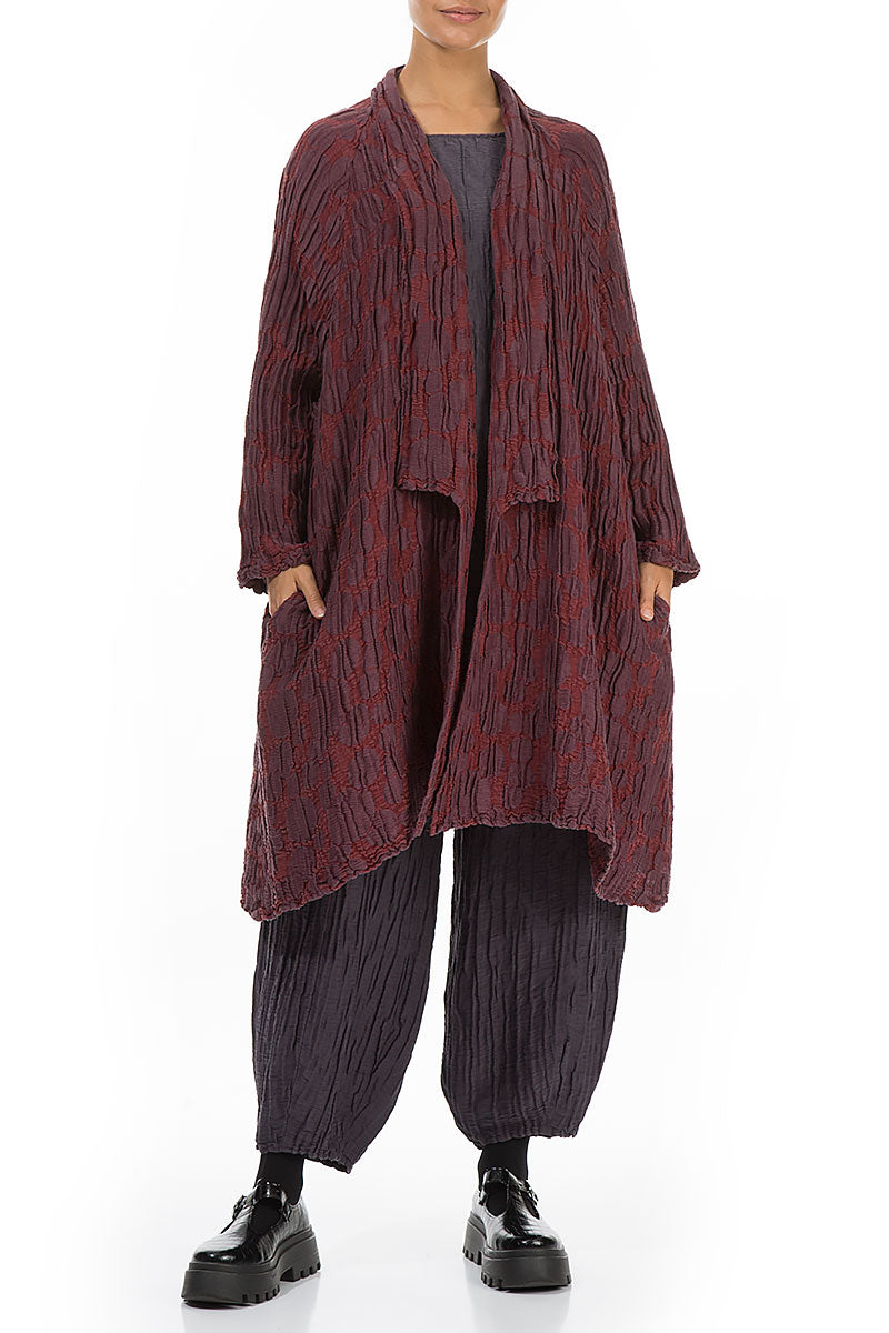 Open Merlot Circle Silk Linen Jacket