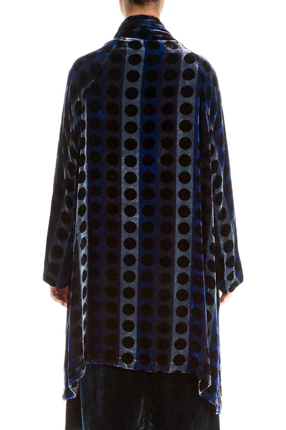 Open Patterned Blue Silk Velvet Jacket