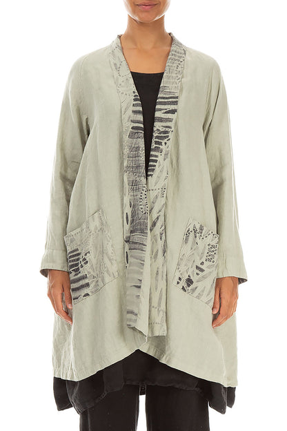 Open Printed Back Laurel Green Linen Jacket 1